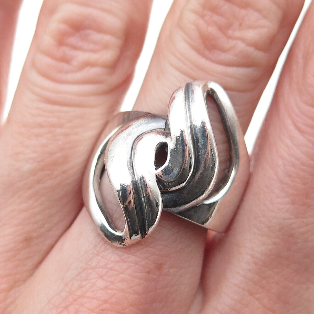 CHAPAL ZENRAY 925 Sterling Silver Vintage Modernist Bypass Oxidized Ring Size 8